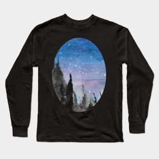 Night sky watercolour shirt design - astronomy inspired fine art Long Sleeve T-Shirt